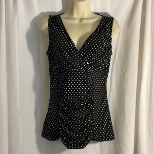Black + White Polkadot Tank / Sleeveless Top, Size XS, White House Black Market